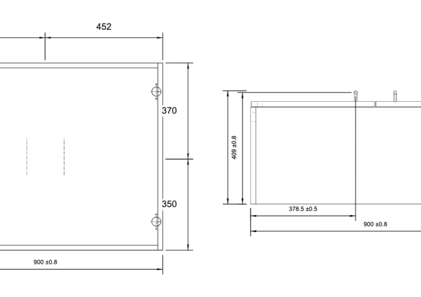 Dimensioned sheet of a wall cabinet with elevation and plan