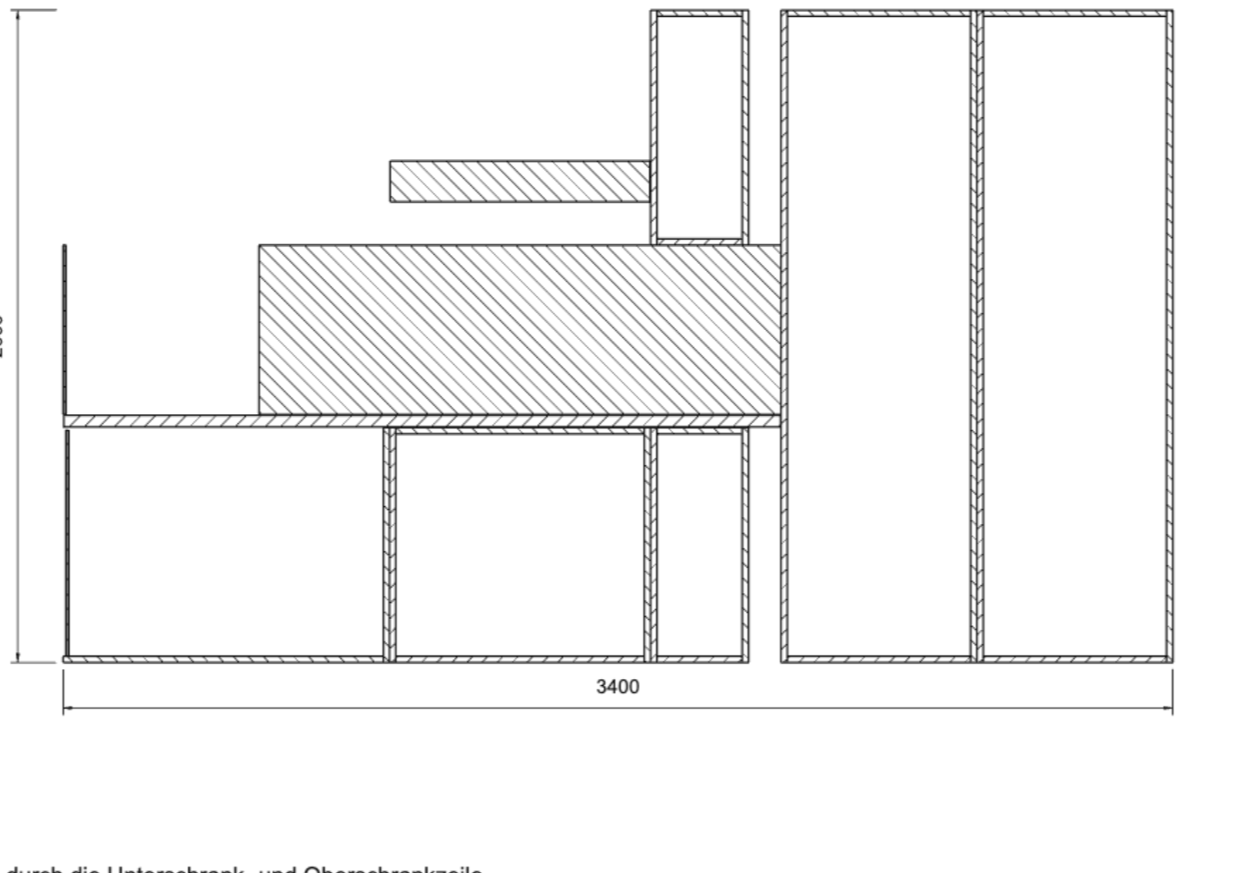 Section A-A through the base and wall cabinet run