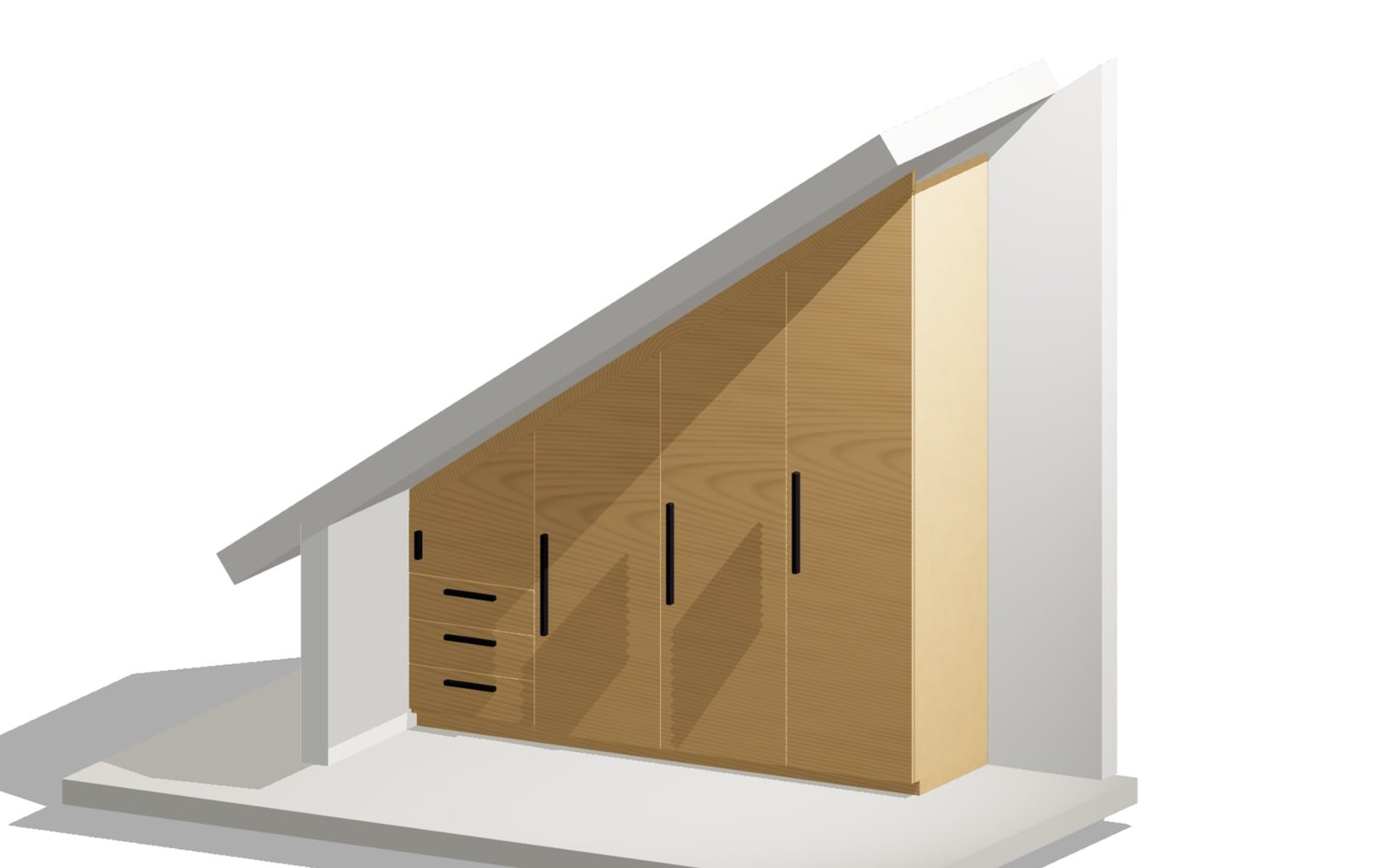 Cabinet run stepping up under a 35 degree roof pitch